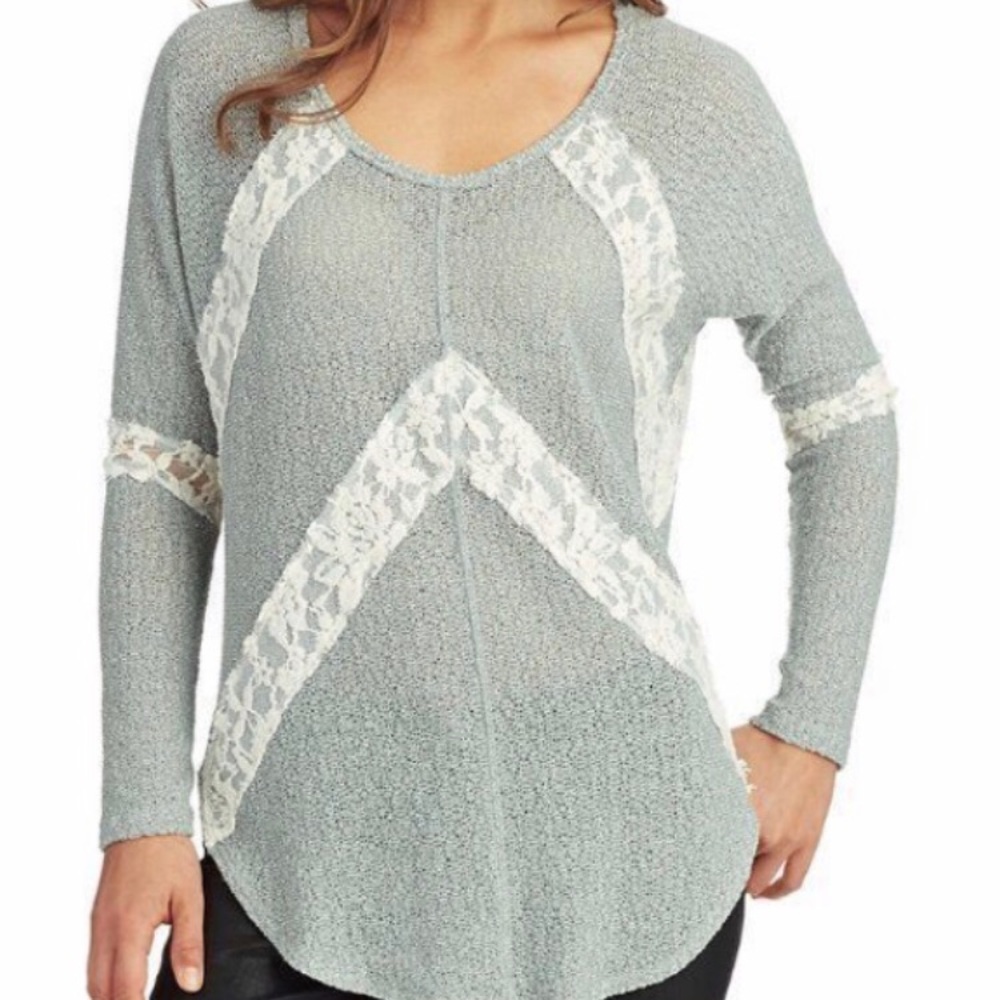 We the Free Flying V Hacci Green sweater